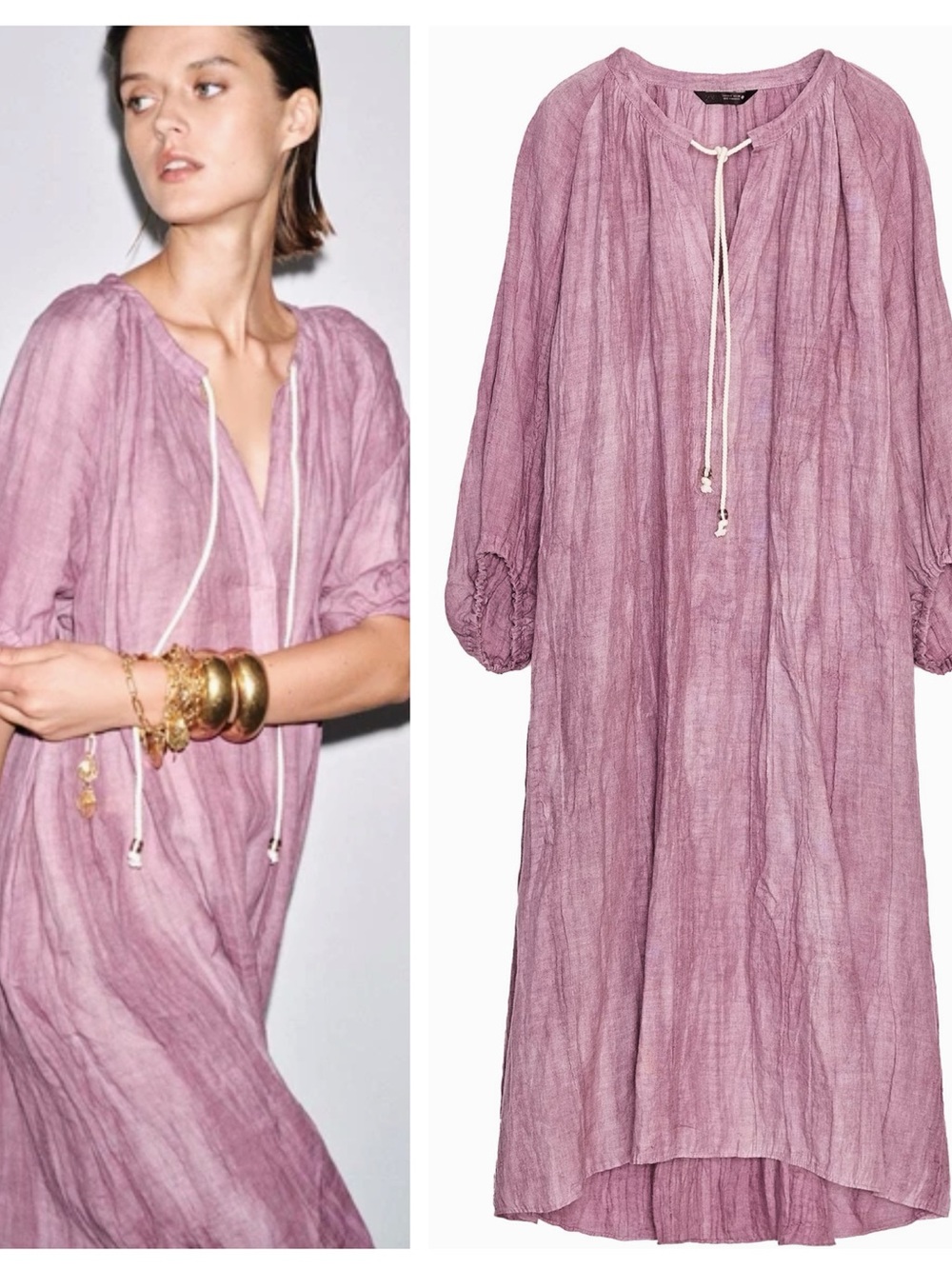 ZARA ⚫️ 100% linen oversized tie dye tunic dress